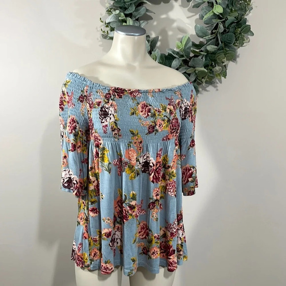 NWOT Rewind Smocked Off the Shoulder Floral Top M - Picture 1 of 12